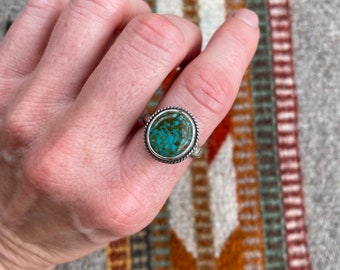 Kingman Turquoise Ring, Genuine Turquoise Modern Jewelry Artisan Jewelry Sterling Silver Inspired by Nature Gemstone Ring Blue and Green Gem