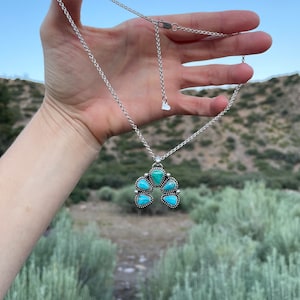 Royston & Sonoran Rose Turquoise Naja Pendant on Sterling Silver Rolo Chain, Genuine Turquoise, Modern Artisan Jewelry Pendant image 1