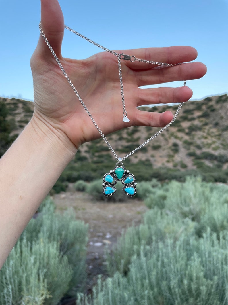 Royston & Sonoran Rose Turquoise Naja Pendant on Sterling Silver Rolo Chain, Genuine Turquoise, Modern Artisan Jewelry Pendant image 1