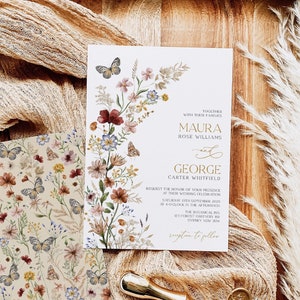 Editable Boho Floral Wedding Invitation Rustic Wildflower Bridal Party Bohemian Fall Pressed Flowers Invite Template Instant Download WF1 image 1