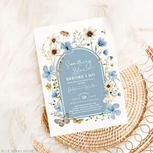 Something Blue Before I do Bridal Shower Invitation, Dusty Blue Wildflower Wedding Shower Invite, EDITABLE TEMPLATE Instant Download, FLO46
