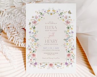 Pastel Wildflower Wedding Invitation Elegant Garden Flowers Wedding Invite Fairytale Bridal Party EDITABLE TEMPLATE Instant Download WF2