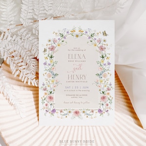Pastell Wildblumen Hochzeitseinladung Elegante Gartenblumen Hochzeit einladen Märchen Brautparty EDITIERBARE VORLAGE Sofort Download WF2