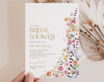 Colorful Garden Flowers Bridal Shower Invitation Boho Wildflower Wedding Shower Invite Spring Floral Printable EDITABLE TEMPLATE, FLO2