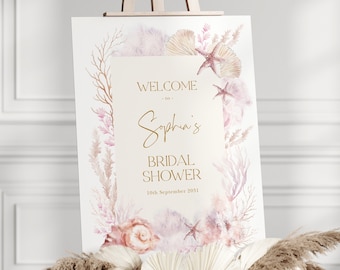 Under the Sea Bridal Shower Welcome Sign Mermaid Ocean Wedding Shower Beach Bridal Brunch EDITABLE Template Blush Lavender Sea Shells, OC1