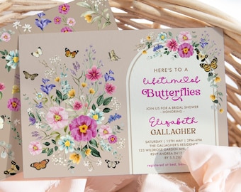 Lifetime of Butterflies Wildflower Bridal Shower Invitation Boho Garden Floral Wedding Shower Invite EDITABLE TEMPLATE Instant Download WF5