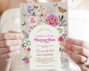 Lifetime of Butterflies Bridal Shower Invitation Boho Wildflower Bridal Brunch Invite Colorful Garden EDITABLE TEMPLATE Instant Download WF5