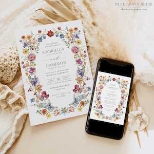 Colorful Wildflower Wedding Invitation Boho Floral Garden Wedding Party Invite Elegant Wedding EDITABLE TEMPLATE Corjl Instant Download WF4