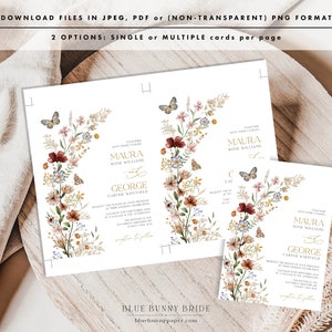 Editable Boho Floral Wedding Invitation Rustic Wildflower Bridal Party Bohemian Fall Pressed Flowers Invite Template Instant Download WF1 image 6