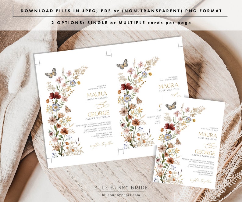 Editable Boho Floral Wedding Invitation Rustic Wildflower Bridal Party Bohemian Fall Pressed Flowers Invite Template Instant Download WF1 image 6