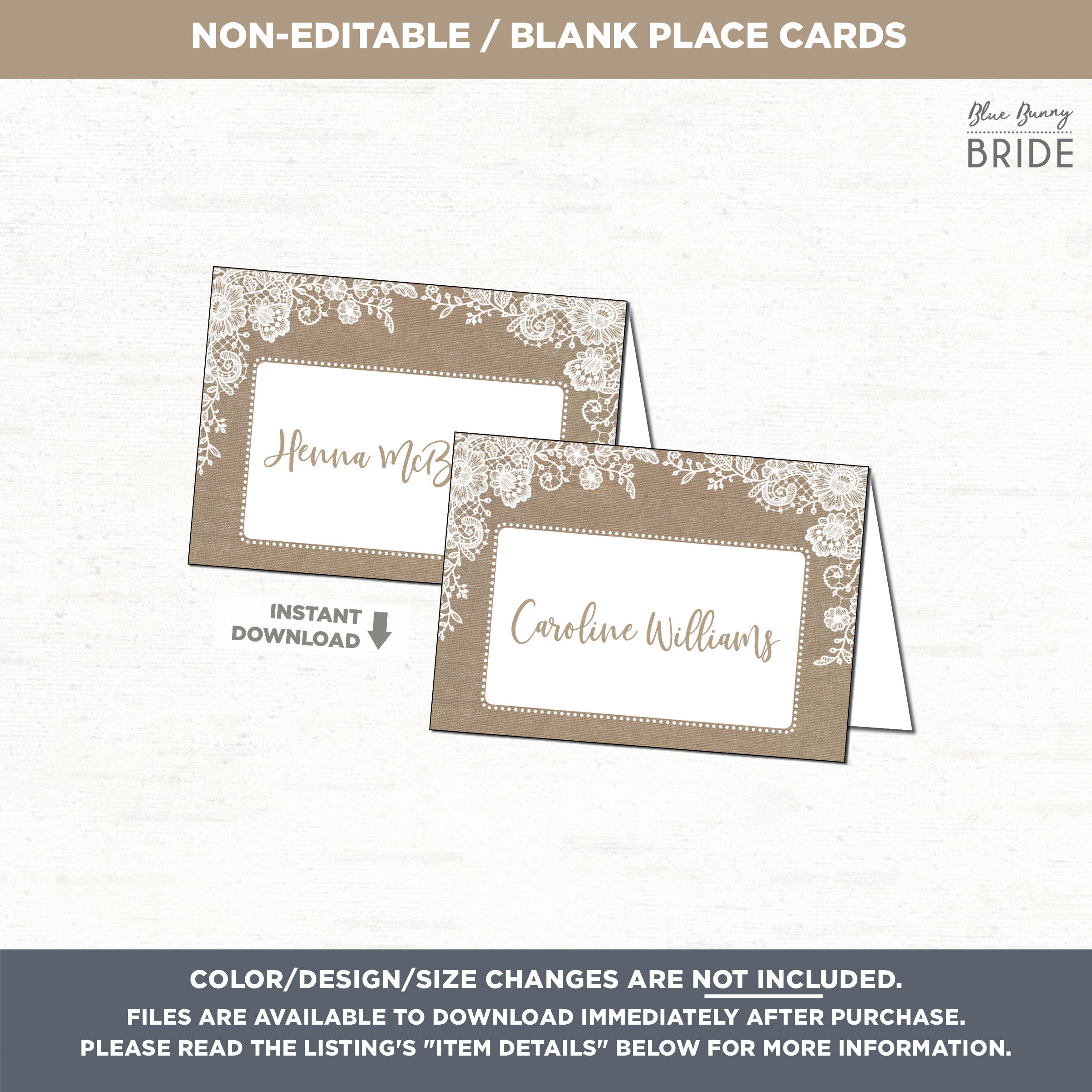 Wedding Place Cards. Rustic BLANK Place Cards. Burlap and Lace Etsy