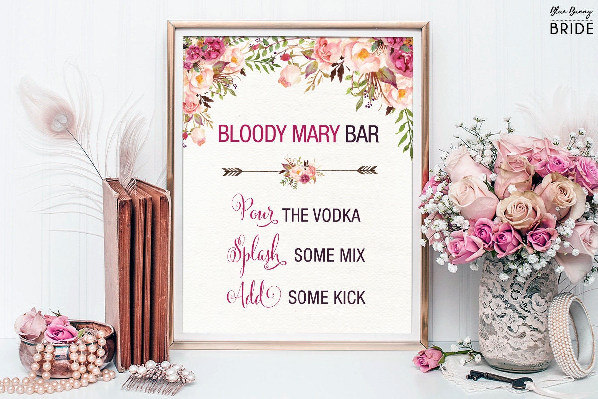 Bloody Mary Bar Printable Sign. Floral Bridal Shower Sign. | Etsy