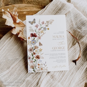 Editable Boho Floral Wedding Invitation Rustic Wildflower Bridal Party Bohemian Fall Pressed Flowers Invite Template Instant Download WF1 image 4