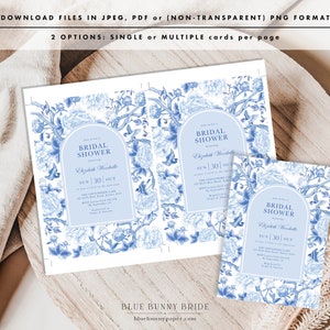 CHINOISERIE GARDEN Bridal Shower Invitation Blue White Floral Wedding Shower Classic Birds Peonies Porcelain Pattern EDITABLE Template BW1 image 5