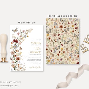 Editable Boho Floral Wedding Invitation Rustic Wildflower Bridal Party Bohemian Fall Pressed Flowers Invite Template Instant Download WF1 image 5