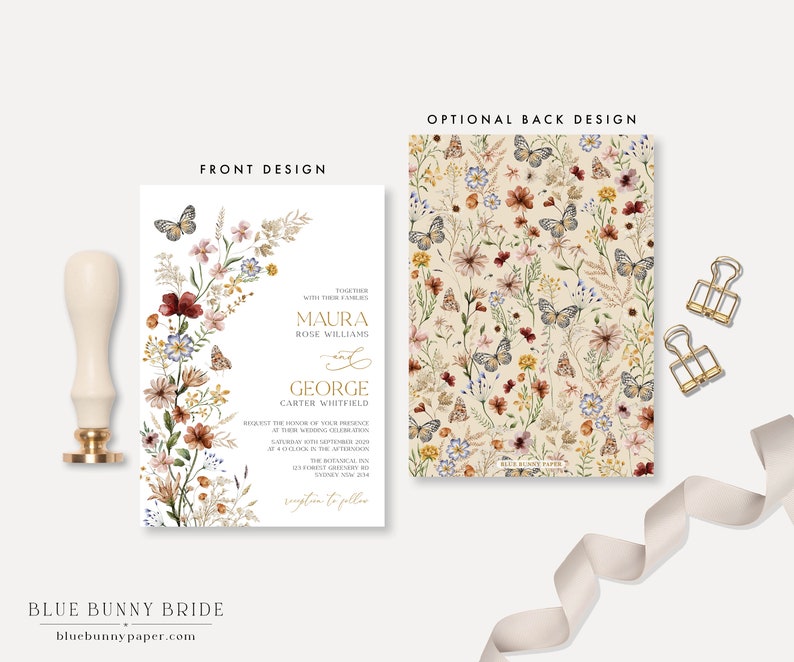 Editable Boho Floral Wedding Invitation Rustic Wildflower Bridal Party Bohemian Fall Pressed Flowers Invite Template Instant Download WF1 image 5