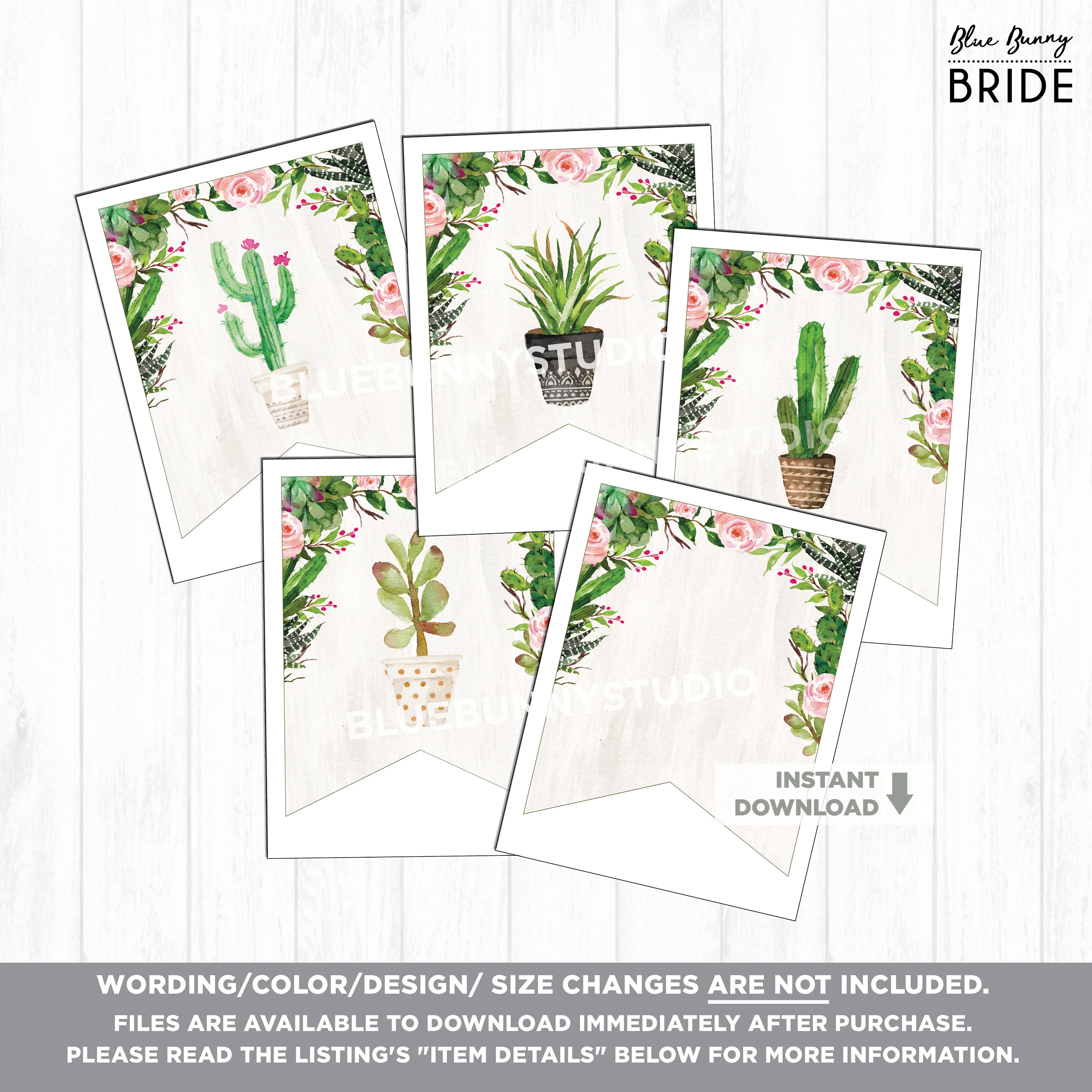 Succulent Cactus Printable Banner ALL LETTERS NUMBERS Etsy