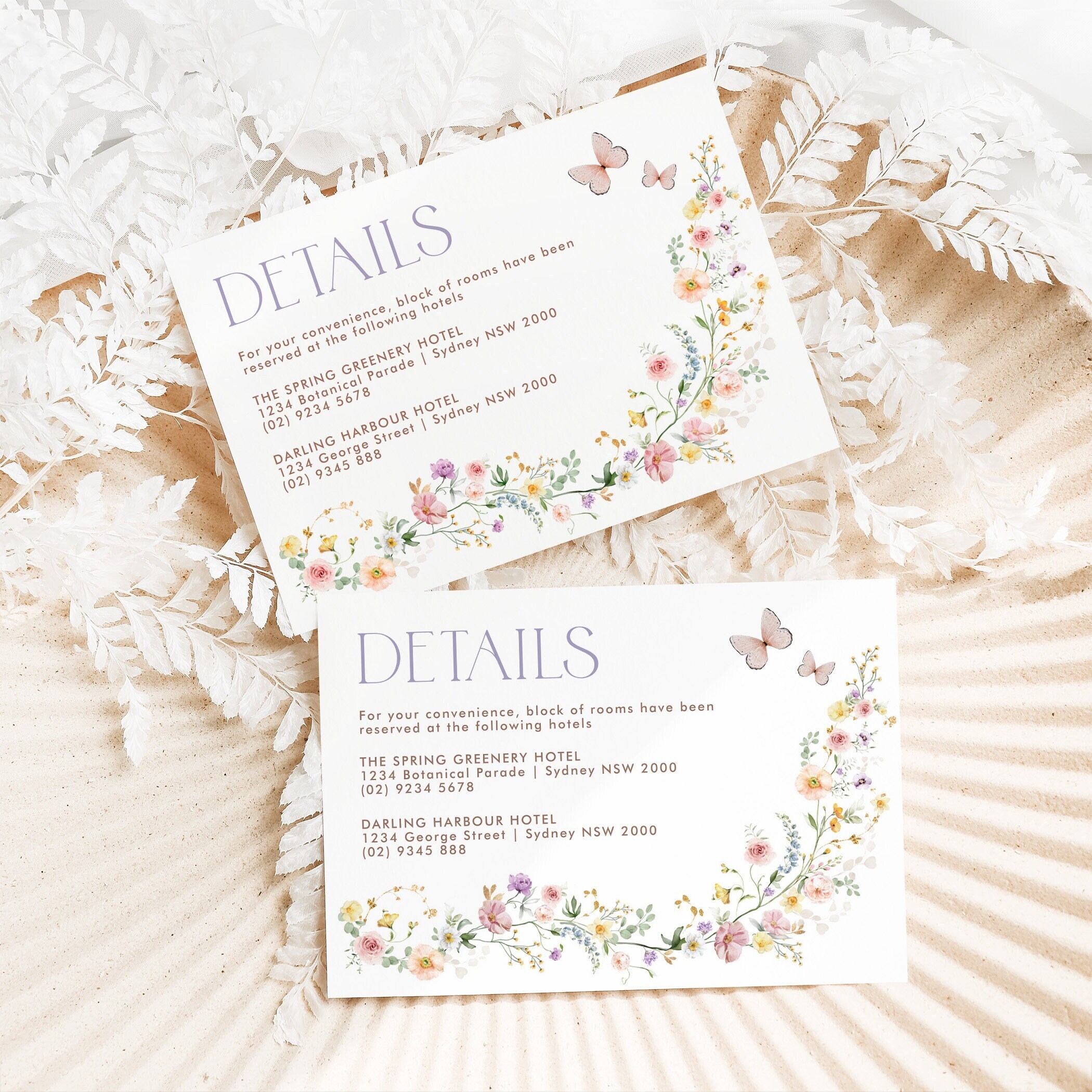 Pastel Wildflower Wedding Details Card Elegant Garden Floral Response Card Spring Butterfly Fairytale Wedding EDITABLE Template Download WF2