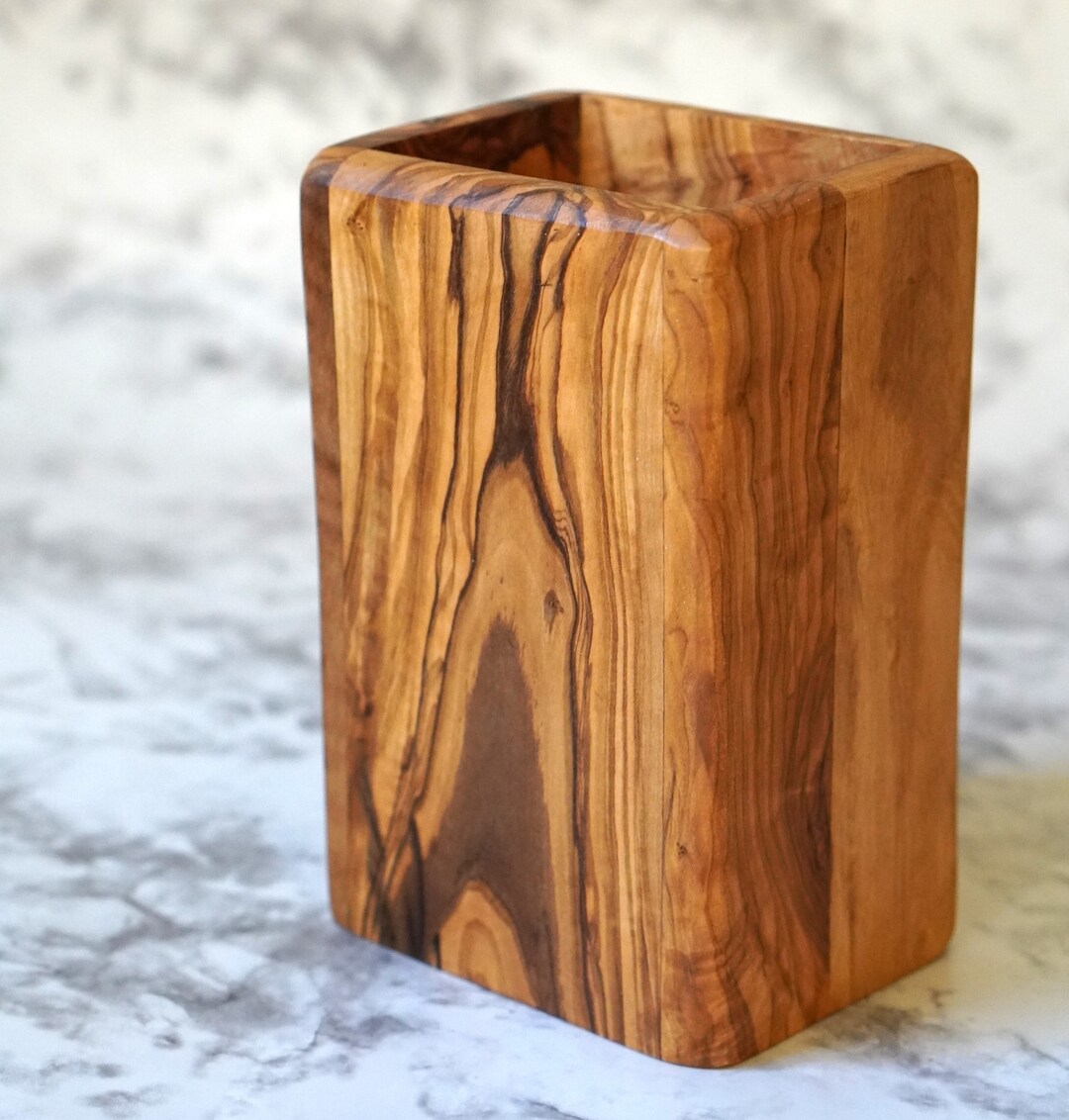 Handmade Olive Wood Holder, Olive Wood Utensil Holder, Olive Wood
