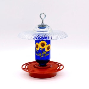 Hummingbird Feeder Drip-less No waste Hummingbird Feeder, Handmade, 8 oz Cobalt Glass Container
