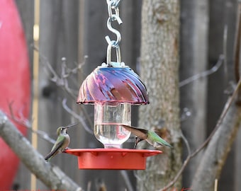 No Drip Hummingbird Feeder: Amethyst Glass Bowl, Bee Proof, 8 oz