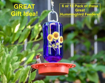 No Drip Hummingbird Feeder: Bee Proof, 16oz, with Sunflower Decal (6 or 12 Pack)
