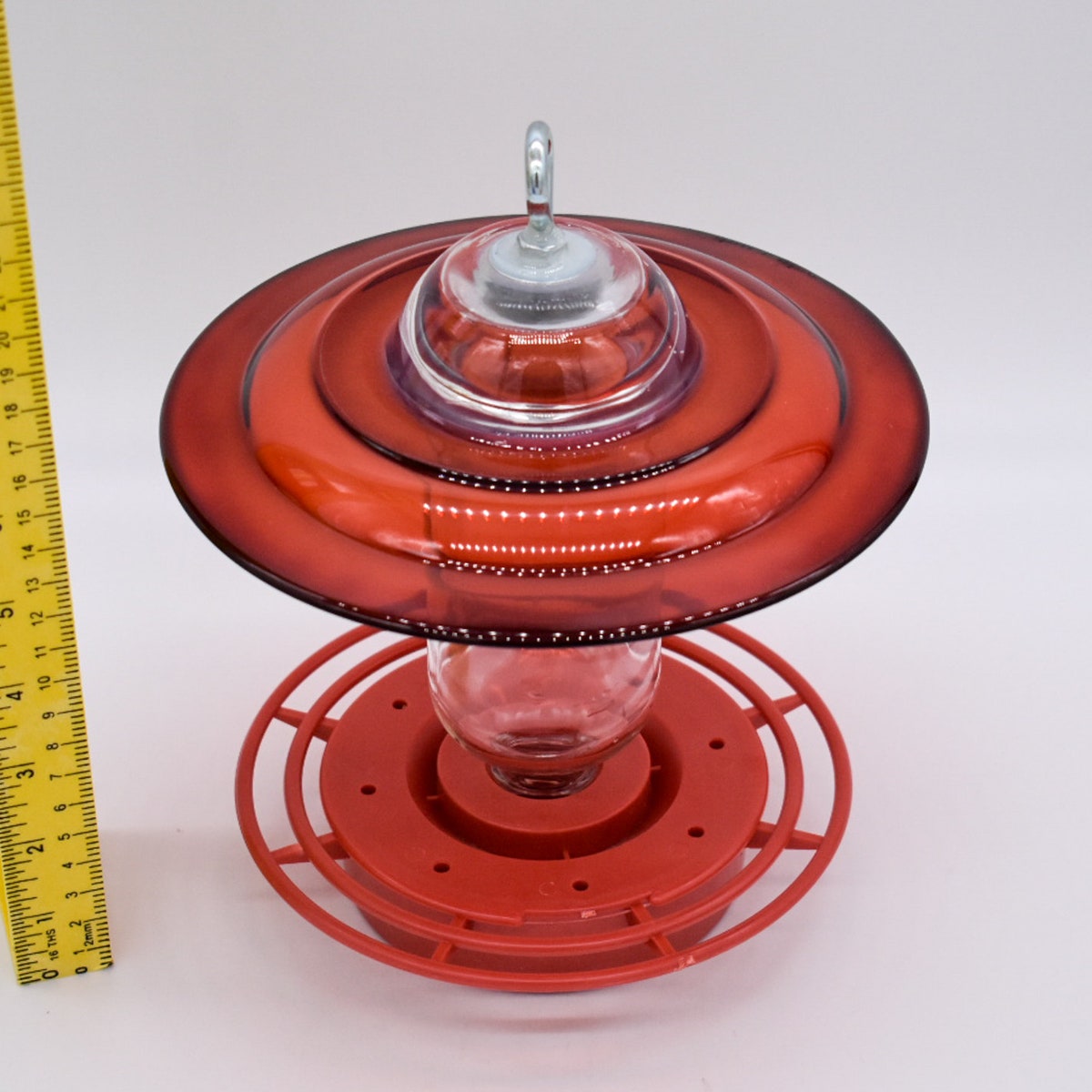 Hummingbird Feeder Bee Proof with choice of 8 oz Clear or Cobalt Bottle with Red Glass Plate