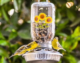 Hanging Birdfeeder, Glass Mason Jar, Handmade in the USA, Farmhouse