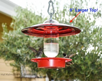 Bee Proof Hummingbird Feeder: 8 oz Clear or Cobalt Bottle with 9" Red Plate