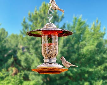 Ruby Red Glass Bird Feeder – Handmade Vintage Mason Jar Feeder