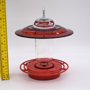 Hummingbird Feeder Bee Proof with choice of 8 oz Clear or Cobalt Bottle with Red Glass Plate image 3