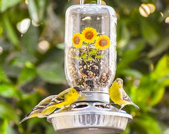 Farmhouse Mason Jar Hanging Bird Feeder – Handmade in USA, Easy Fill, Portable