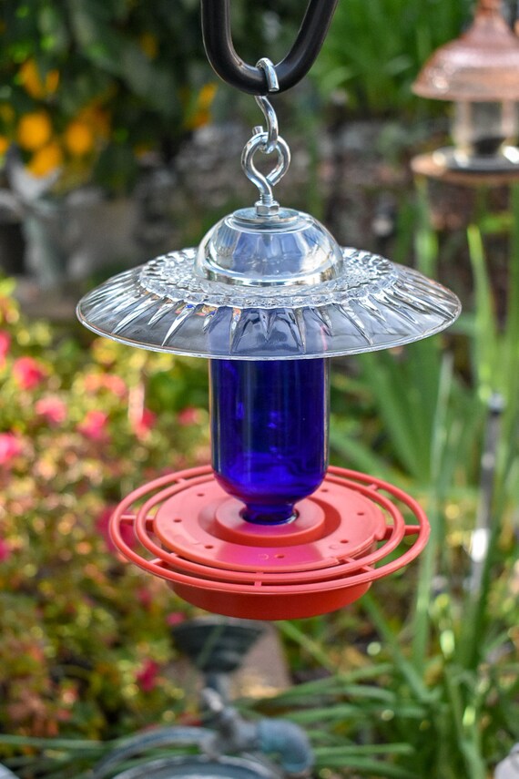 Hummingbird Feeder With Antique Glass Great Gift For Etsy