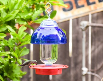 No Drip Hummingbird Feeder: Blue Glass Top, Bee Proof