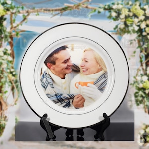 Custom Photo/Text Decorative Plate with Stands and Gold Rims. Sublimated Print.  (8&quot; with Image Size the dSize: 5&quot; Diameter)