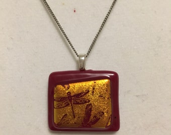 Red Dragonfly Fused Glass Pendant