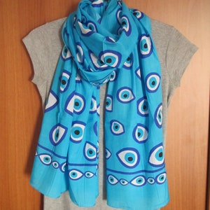 Evil eye long scarf, blue evil eye wrap scarf,Turkish evil eye scarf,long blue wrap scarf,evil eye scarf,blue evil eye shawl, blue eye scarf
