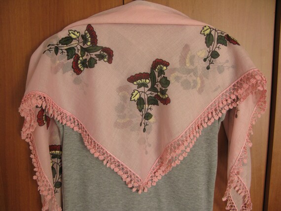 Traditional Turkish head scarf,salmon pink oya lac