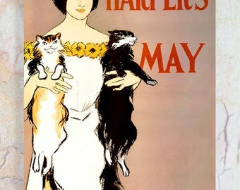 Women with two cats, 1896 Harper's Magazine Cover for May, Cover art by Edward Penfield