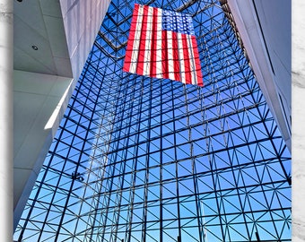 American Flag Photography, JFK Library Photograph, JFK,  Flag Photo,  American Flag, Boston Harbor Flag, Wall Decor, Boston Photograph
