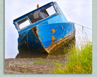 Boat Photography,  Boat Wreck Photo,  Boat Aground Print, Project Boat Photo, Nautical, Marine, Needs Work