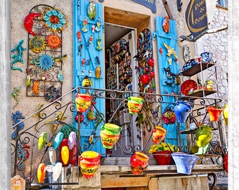French Photography, French Pottery Photograph,  Provence pottery,  Colorful pottery,  photograph,  Gourdon Pottery,