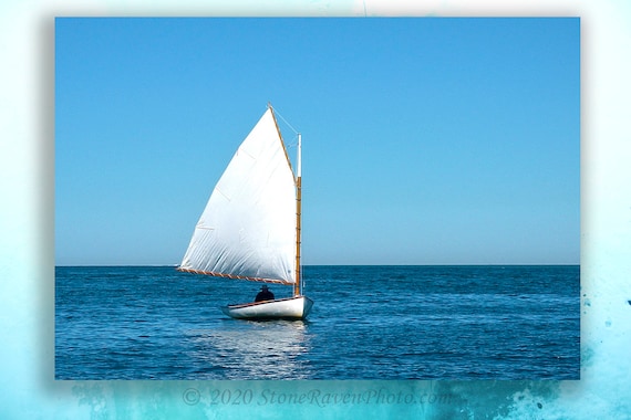 Sailboat Photography, Sailing Photograph, Cat Boat Photo, Solo Sailor, Gaff  Rigged 