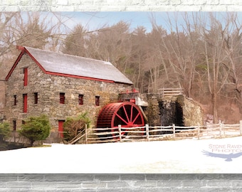 Longfellow's Wayside Inn, Grist Mill, New England Scene, Winter Scene, Photography, Photograph, Photo,  Room Decor, Americana art