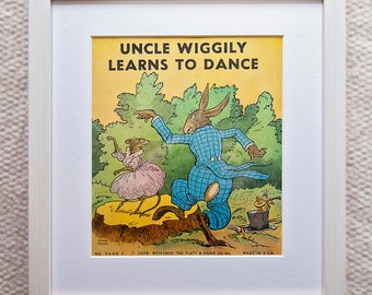Uncle Wiggily Learns to Dance, Framed book pages, children's book pictures, vintage, Gift for grandchild, infants room decoration