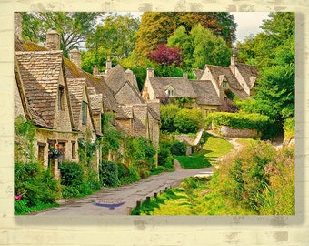 Chemin vers Awkward Hill Cottage, Britannique, Cotswold, Bibury, Arlington Row, Vieille maison en pierre, Maison en pierre médiévale, Photo, Photographie, Image