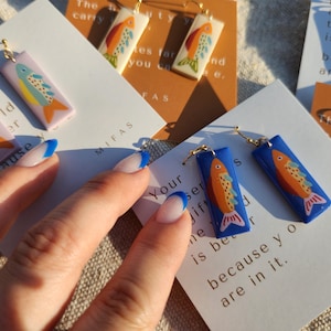 Nordic Fish Earrings | Hand-Painted Polymer Clay | Handmade Lightweight Jewelry | Hypoallergenic | Ocean Inspired | Tin Fish Lover Gift