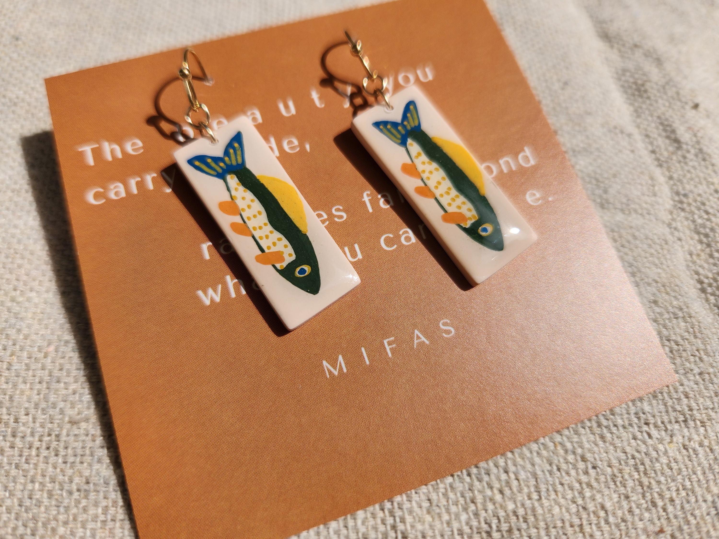 Nordic Fish Earrings Hand-painted Polymer Clay Handmade