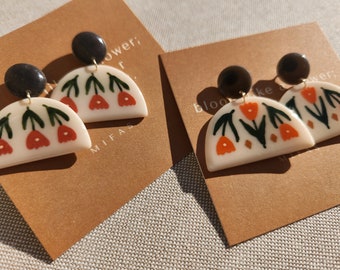 Nordic Collection, Floral Bead Earrings, Modern Polymer Clay, Hypoallergenic, Handmade, Handpainted Beads, Minimalist Lightweight Earrings