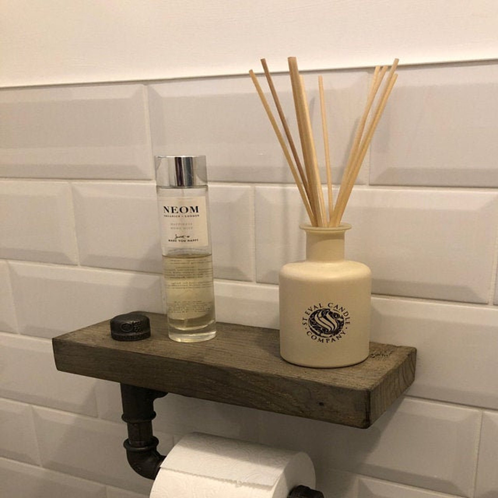 Toilet Roll Holder With Reclaimed Wood Shelve Black Malleable Etsy UK